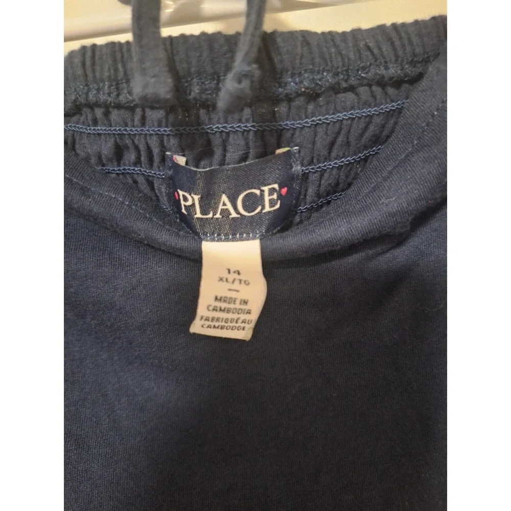 The Children's Place Girls Size 14 Navy Solid Square Neck Long Sleeve Peplum Top